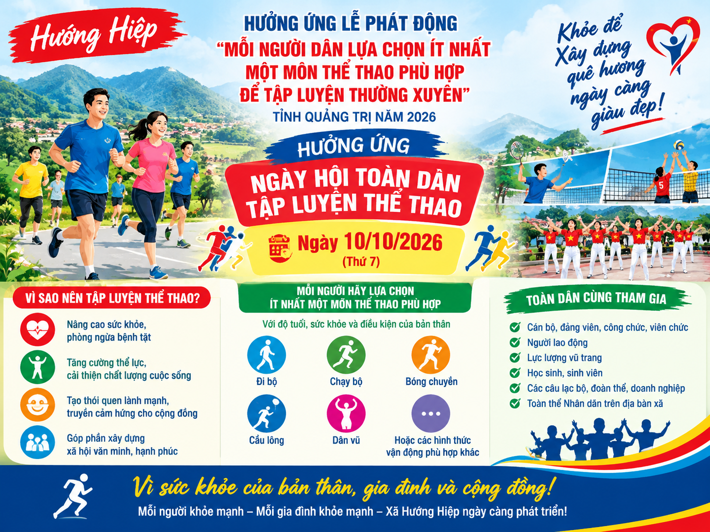 HƯỚNG HIỆP: Mỗi người dân lựa chọn ít nhất một môn thể thao phù hợp